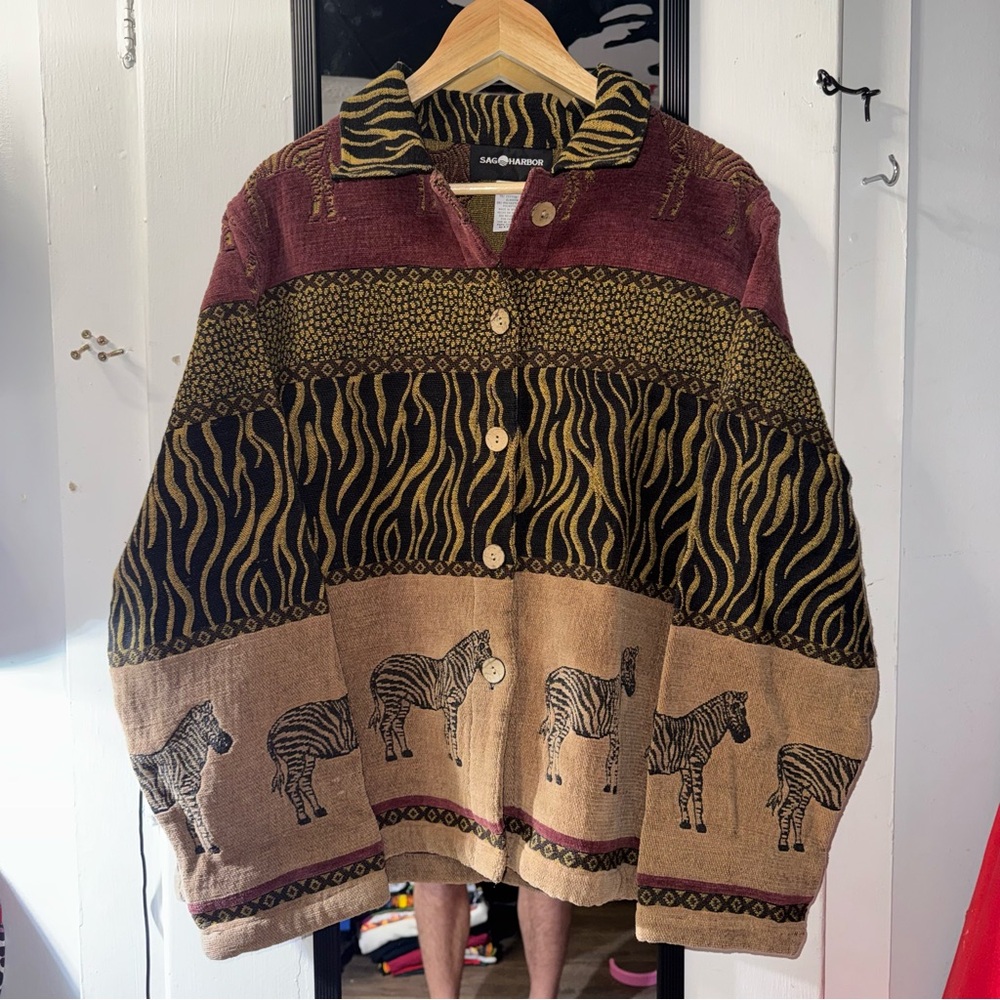 Sag Harbor‎ Zebra Tapestry Jacket 90s Animal Print Jacket